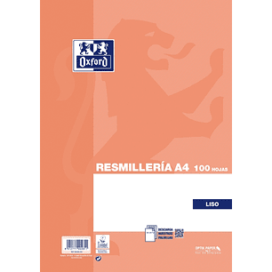 Oxford Resmilleria de 100 Hojas Lisas - Formato A4 - Tapa Blanda - sin Taladros - Color Naranja