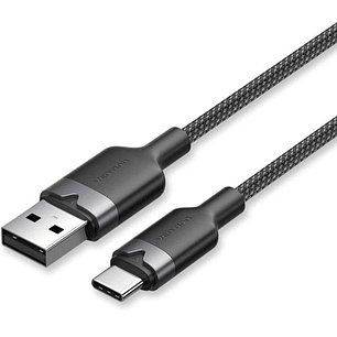 Vention Cable USB 2.0 - Potencia hasta 60W - Longitud 2m - USB-A - USB-C - Velocidad hasta 480Mbps - Recubrimiento de Algodon Trenzado - Color Negro