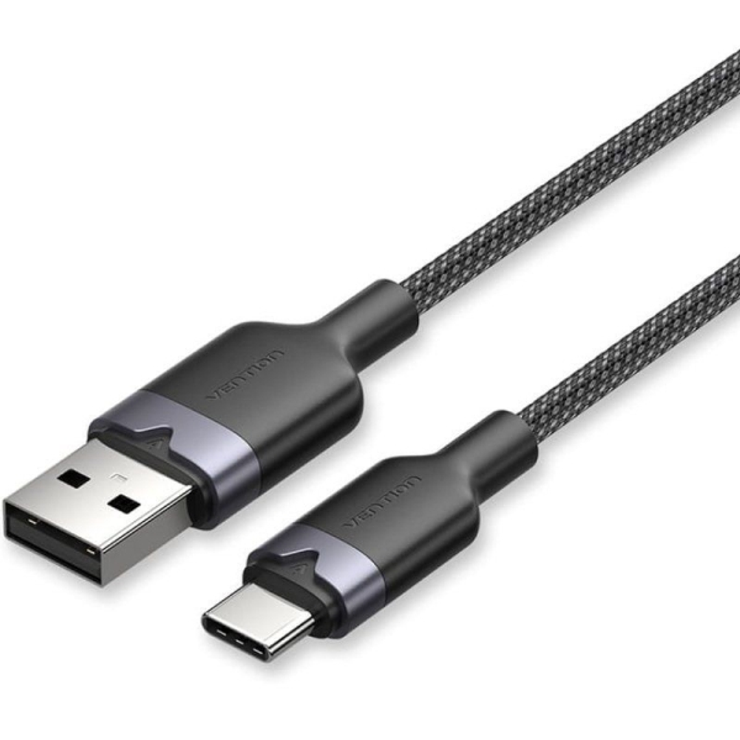 Vention Cable USB 2.0 - Potencia hasta 60W - Longitud 2m - USB-A - USB-C - Velocidad hasta 480Mbps - Recubrimiento de Algodon Trenzado - Color Negro 1