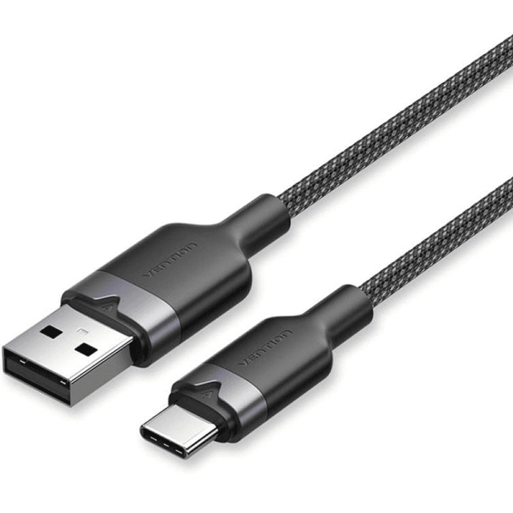 Vention Cable USB 2.0 - Potencia hasta 60W - Longitud 2m - USB-A - USB-C - Velocidad hasta 480Mbps - Recubrimiento de Algodon Trenzado - Color Negro 1
