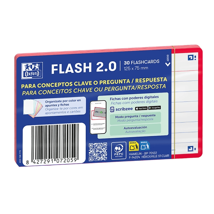 Oxford Pack de 30 FlashCards 2.0 - Formato A7 - Rayado Horizontal 1 Linea - Cartulina de 250g - Digitalizacion de Textos con App - Color Rojo 1
