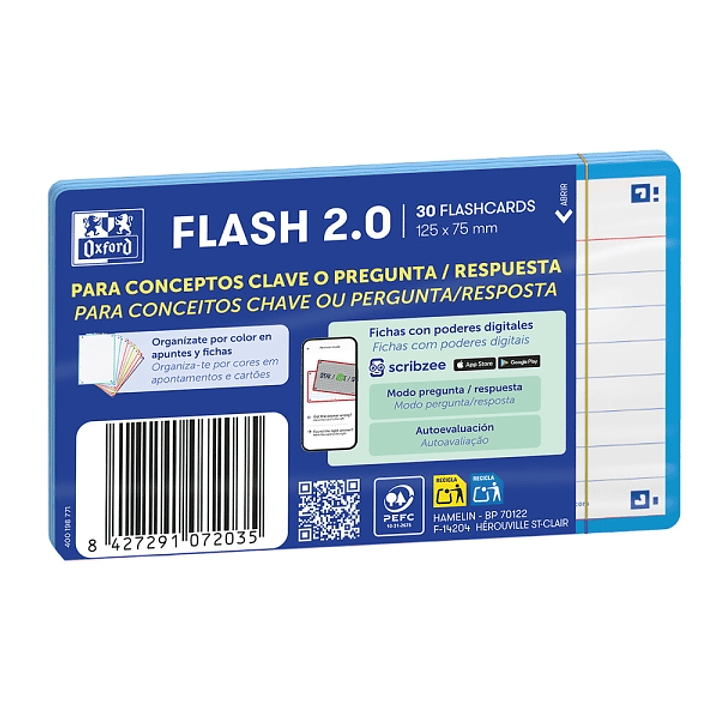 Oxford Pack de 30 FlashCards 2.0 - Formato A7 - Rayado Horizontal 1 Linea - Cartulina de 250g - Digitalizacion de Textos con App - Color Turquesa 1
