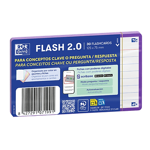 Oxford Pack de 30 FlashCards 2.0 - Formato A7 - Rayado Horizontal 1 Linea - Cartulina de 250g - Digitalizacion de Textos con App - Color Lila