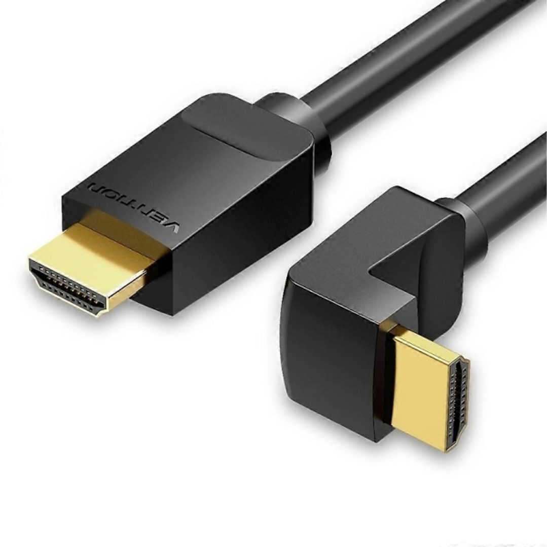 Vention Cable HDMI 2.0 Acodado - Resolucion 4K - ARC - Longitud 1m - Conectores Chapados en Oro - Revestimiento en PVC - HDR Compatible - Color Negro 1