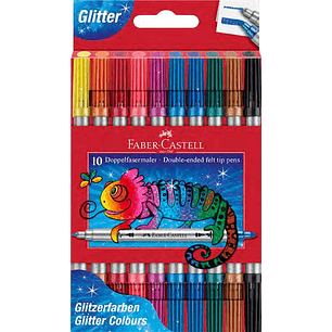 Faber-Castell Glitter Pack con 10 Rotuladores Doble Punta - Punta Gruesa y Fina - Tinta con Efecto de Purpurina - Tinta a Base de Agua - Colores Surti