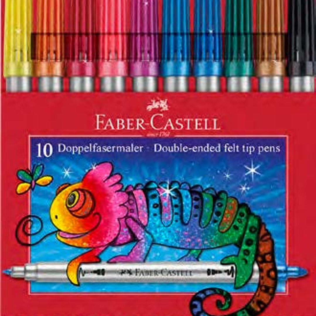 Faber-Castell Glitter Pack con 10 Rotuladores Doble Punta - Punta Gruesa y Fina - Tinta con Efecto de Purpurina - Tinta a Base de Agua - Colores Surti 1