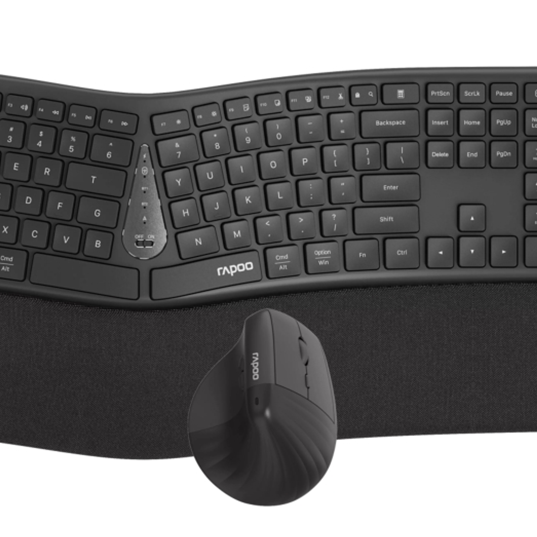 Rapoo 8810ME Pack Teclado + Rato Inalambricos - Diseño Ergonomico - Bluetooth y 2.4GHz -  Raton 1600 DPI - Bateria Recargable Ecologica - Autonomia ha 1