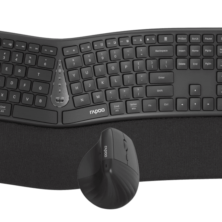 Rapoo 8810ME Pack Teclado + Rato Inalambricos - Diseño Ergonomico - Bluetooth y 2.4GHz -  Raton 1600 DPI - Bateria Recargable Ecologica - Autonomia ha 1
