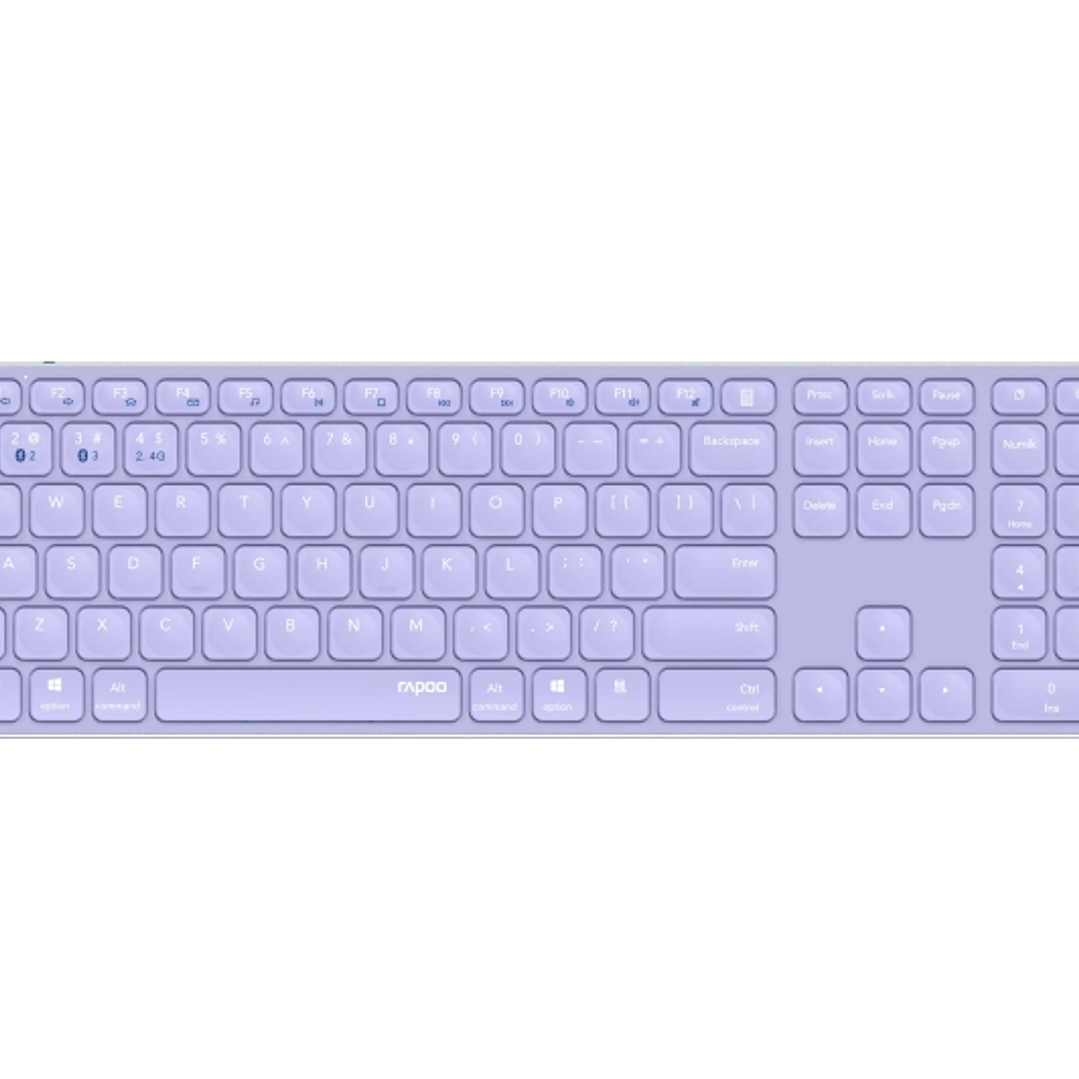 Rapoo E9800M Teclado Compacto Ultafino Inalambrico - Bluetooth y 2.4GHz - Base de Aluminio - Bateria Recargable Ecologica - Color Purpura 1