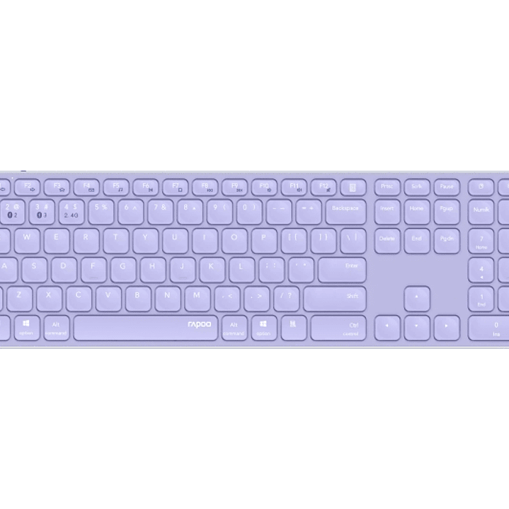 Rapoo E9800M Teclado Compacto Ultafino Inalambrico - Bluetooth y 2.4GHz - Base de Aluminio - Bateria Recargable Ecologica - Color Purpura 1