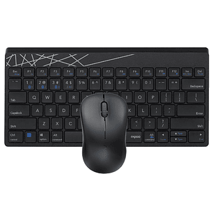Rapoo 8000M Pack Teclado Compacto + Raton Inalambricos - Bluetooth y 2.4GHz -  Raton 1300 DPI - Autonomia hasta 12 Meses - Color Negro