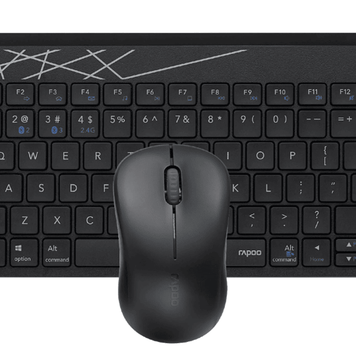 Rapoo 8000M Pack Teclado Compacto + Raton Inalambricos - Bluetooth y 2.4GHz -  Raton 1300 DPI - Autonomia hasta 12 Meses - Color Negro 1