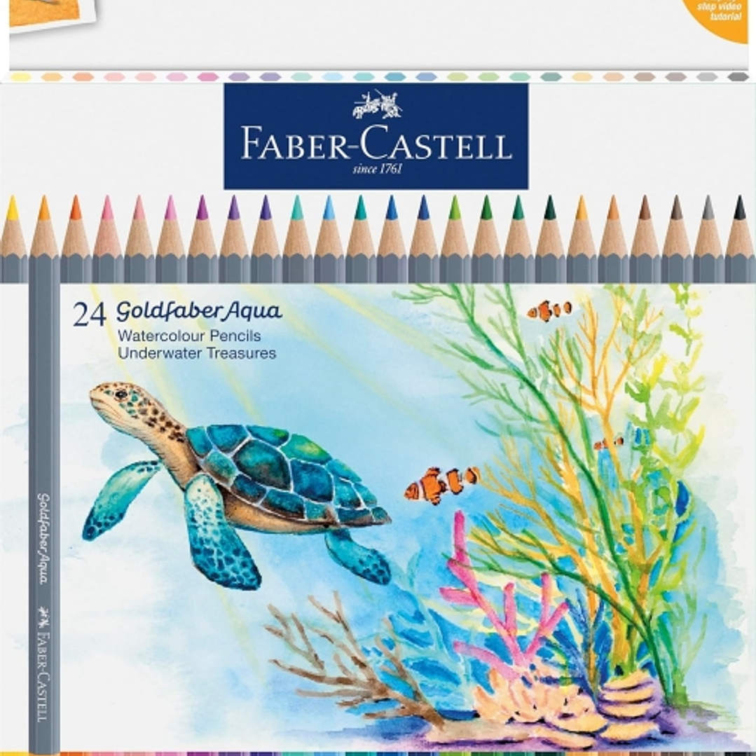 Faber-Castell Tropical Escapes Pack con 24 Lapices de Colores Acuarelables Goldfaber - Mina de 3,3mm - Aplicacion Suave - Madera Certificada FSC - Col 1