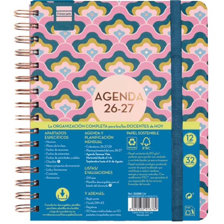 Finocam Magistral Design Agenda Escolar 26/27 - Semana Vista Horizontal - Formato 4º - 155x212mm - Tapas de Carton Forrado - Papel de 80g/m2 - Espiral 1