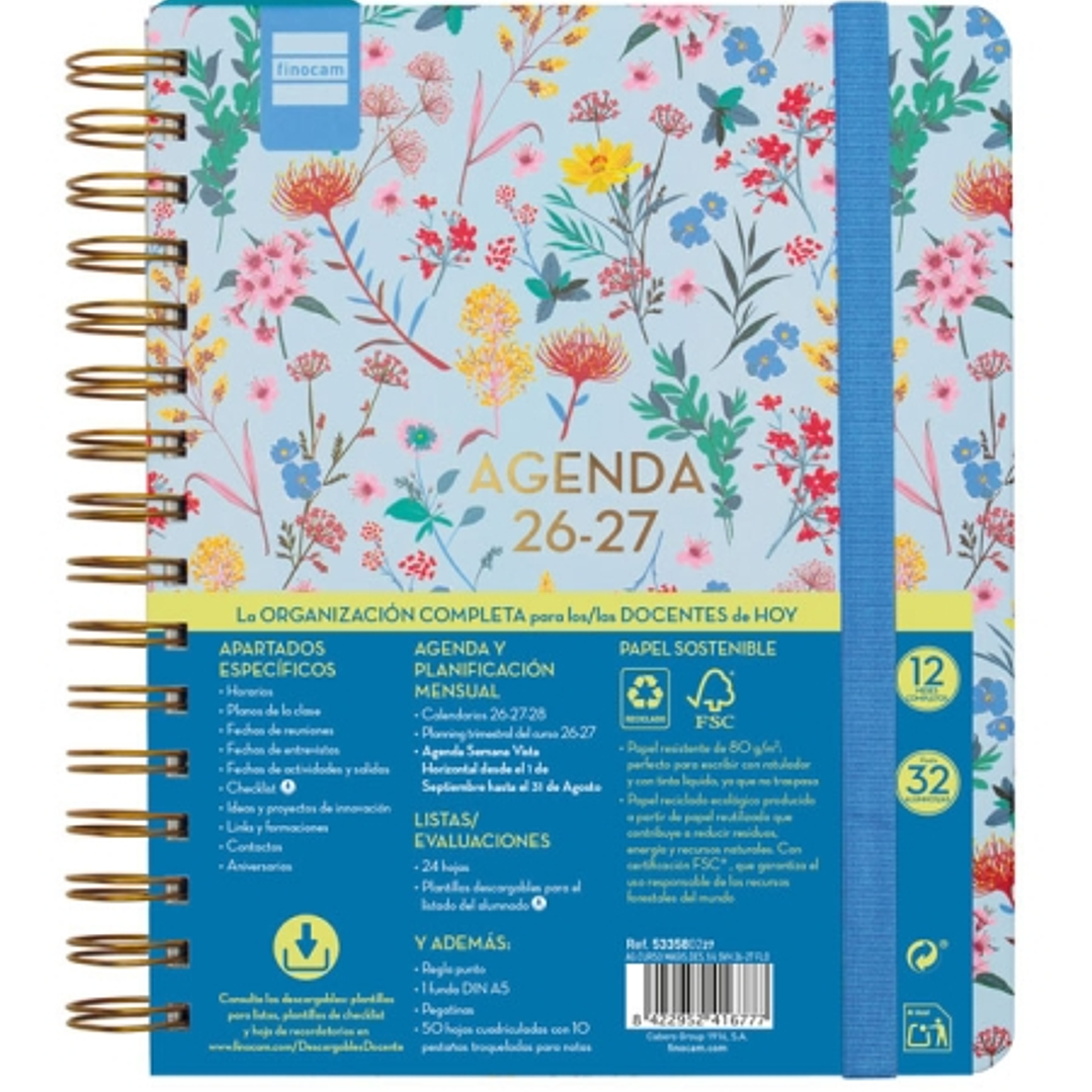 Finocam Magistral Design Agenda Escolar 26/27 - Semana Vista Horizontal - Formato 4º - 155x212mm - Tapas de Carton Forrado - Papel de 80g/m2 - Espiral 1