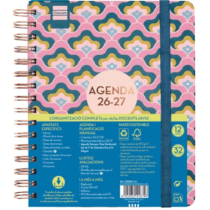 Finocam Magistral Design Agenda Escolar 26/27 en Catalan - Semana Vista Horizontal - Formato 4º - 155x212mm - Tapas de Carton Forrado - Papel de 80g/m 1
