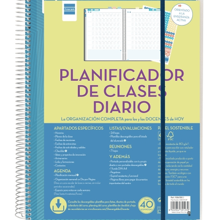 Finocam Organizacion Planificador de Clases sin Fechar para Docentes - 1 Dia por Pagina - 230x310mm - Tapas de Polipropileno - Papel de 80g/m2 - Espir 1