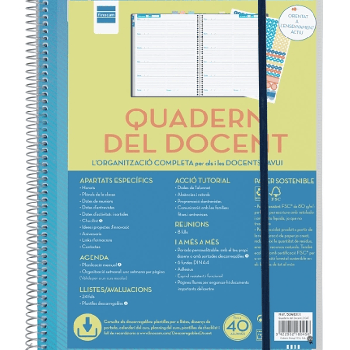Finocam Organizacion Agenda sin Fechar en Catalan para Docentes - Semana Vista - 230x310mm - Tapas de Polipropileno - Papel de 80g/m2 - Cierre con Gom 1
