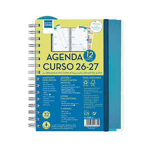 Finocam Magistral Agenda Escolar 26/27 - Semana Vista Horizontal - Formato 4º - 155x212mm - Tapas de Polipropileno - Papel de 80g/m2 - Espiral Metalic