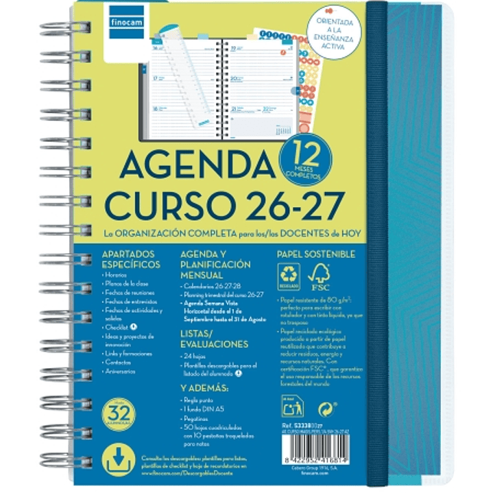 Finocam Magistral Agenda Escolar 26/27 - Semana Vista Horizontal - Formato 4º - 155x212mm - Tapas de Polipropileno - Papel de 80g/m2 - Espiral Metalic 1
