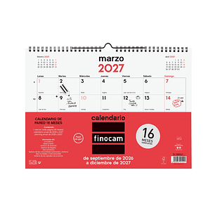 Finocam Neutro Calendario de Pared - 16 Meses - Mes Vista - Formato L - 340x240mm - Espiral Doble Metalica - Papel de 120g/m2 - Listado de Festivos - 