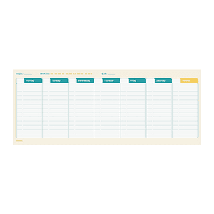 Finocam Bari Planificador sin Fechar - Internacional - Semana Vista Vertical - 290x116mm - Papel de 90g/m2 - 60 Hojas Encoladas - Multicolor