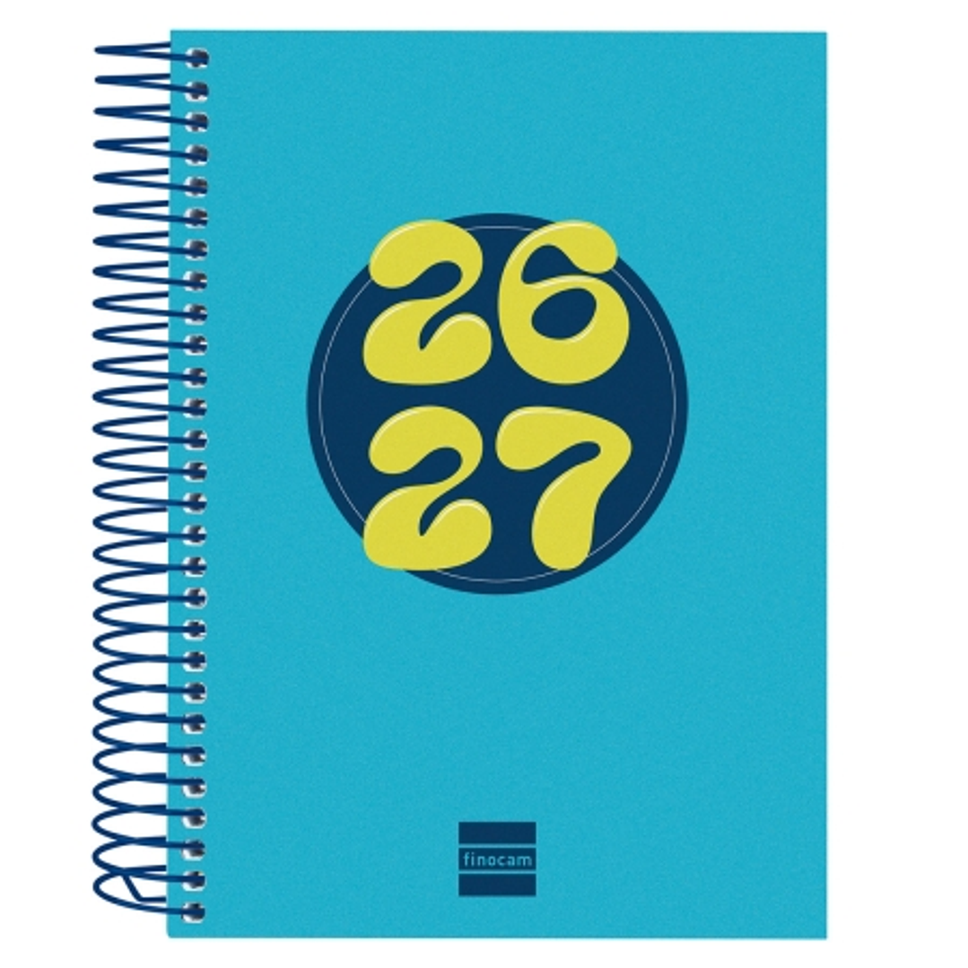 Finocam Cool Agenda Escolar 26/27 - 1 Dia por Pagina - Formato 8º - 120x164mm - Tapas de Carton Forrado - Papel de 80g/m2 - Espiral Metalica - Esquina 1