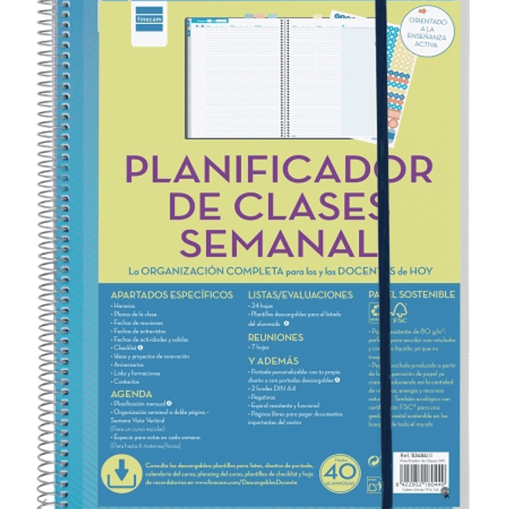 Finocam Organizacion Planificador de Clases sin Fechar para Docentes - Semana Vista Vertical - 230x310mm - Tapas de Polipropileno - Papel de 80g/m2 -  1