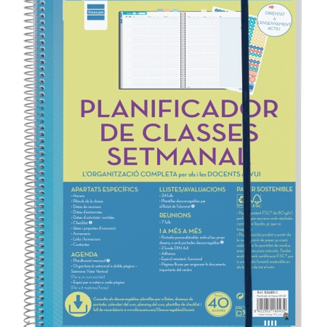Finocam Organizacion Planificador de Clases sin Fechar en Catalan para Docentes - Semana Vista Vertical - 230x310mm - Tapas de Polipropileno - Papel d 1