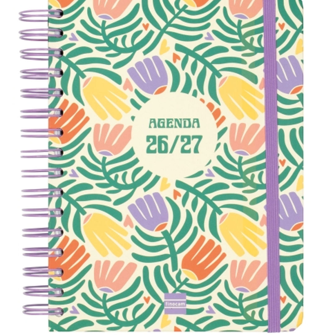 Finocam Cosmo Cart Agenda Escolar 26/27 - 1 Dia por Pagina - Formato 4º - 155x212mm - Tapas de Carton Forrado - Papel de 80g/m2 - Espiral Metalica - E 1