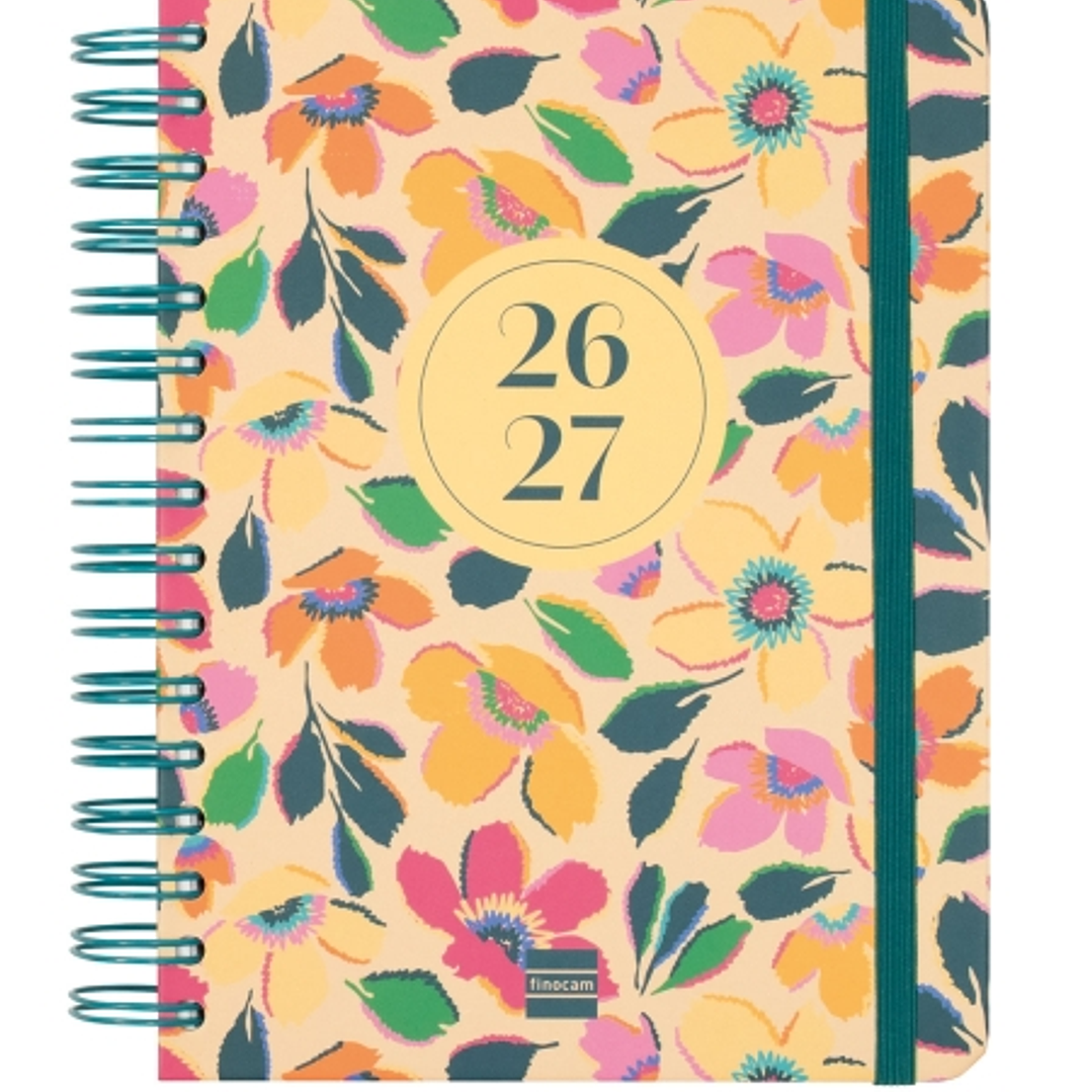 Finocam Cosmo Cart Agenda Escolar 26/27 - 1 Dia por Pagina - Formato 4º - 155x212mm - Tapas de Carton Forrado - Papel de 80g/m2 - Espiral Metalica - E 1