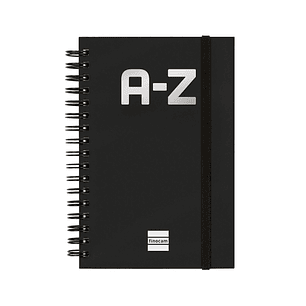 Finocam A-Z Indice Alfabetico - Formato 8º - 100x150mm - Tapas de Carton Forrado - Papel de 80g/m2 - Cierre con Goma Elastica - Espiral Doble Metalica