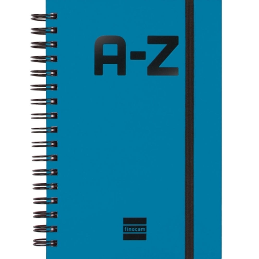 Finocam A-Z Indice Alfabetico - Formato 8º - 100x150mm - Tapas de Carton Forrado - Papel de 80g/m2 - Cierre con Goma Elastica - Espiral Doble Metalica 1
