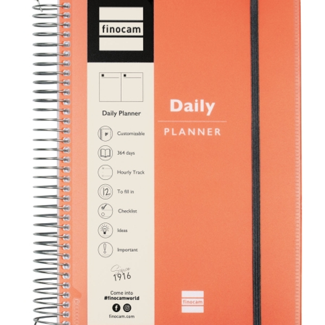 Finocam My Time Agenda sin Fechar - 1 Dia por Pagina - Formato E10 - 155x212mm - Tapas de Polipropileno - Papel de 80g/m2 - Espiral de Plastico - Adhe 1