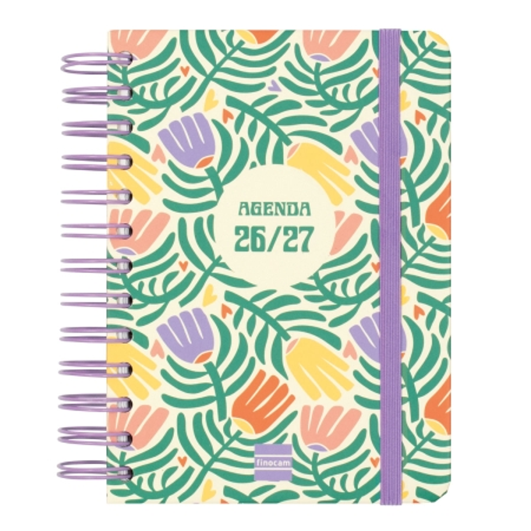 Finocam Cosmo Cart Agenda Escolar 26/27 - 1 Dia por Pagina - Formato 8º - 120x169mm - Tapas de Carton Forrado - Papel de 80g/m2 - Espiral Metalica - E 1