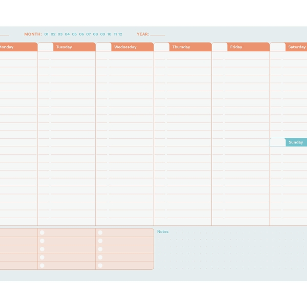 Finocam Bari Planificador sin Fechar - Internacional - Semana Vista Vertical - Formato A4 - 297x210mm - Papel de 90g/m2 - 60 Hojas Encoladas - Multico 1