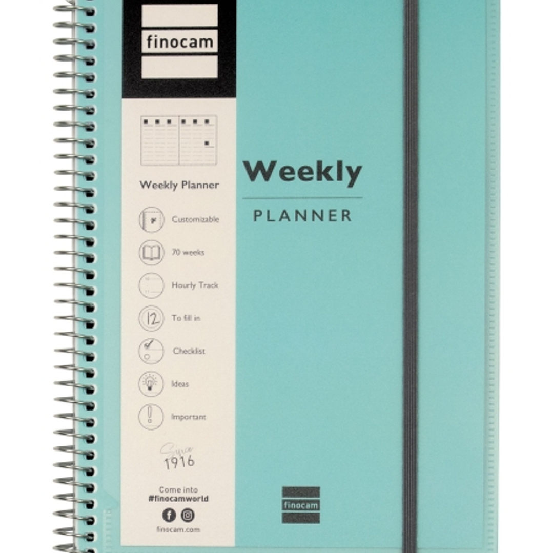 Finocam My Time Agenda sin Fechar - Semana Vista Vertical - Formato E10 - 155x212mm - Tapas de Polipropileno - Papel de 80g/m2 - Espiral de Plastico - 1