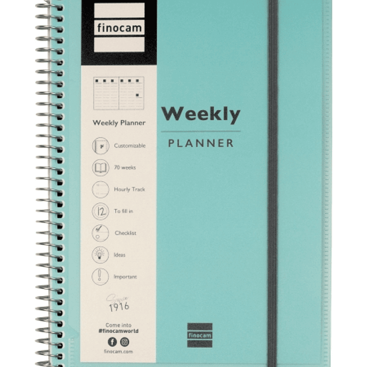 Finocam My Time Agenda sin Fechar - Semana Vista Vertical - Formato E10 - 155x212mm - Tapas de Polipropileno - Papel de 80g/m2 - Espiral de Plastico - 1