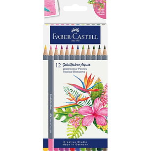 Faber-Castell Tropical Escapes Pack con 12 Lapices de Colores Acuarelables Goldfaber - Mina de 3,3mm - Aplicacion Suave - Madera Certificada FSC - Col