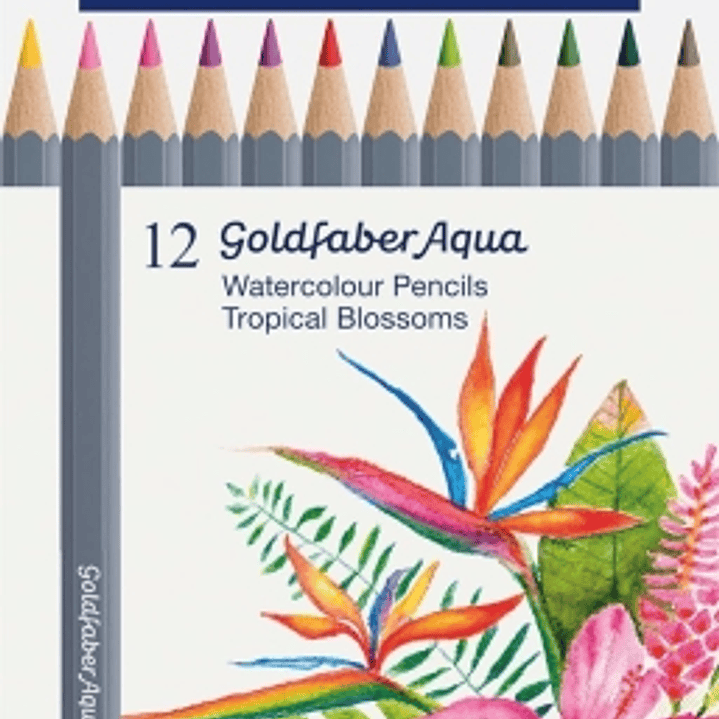 Faber-Castell Tropical Escapes Pack con 12 Lapices de Colores Acuarelables Goldfaber - Mina de 3,3mm - Aplicacion Suave - Madera Certificada FSC - Col 1