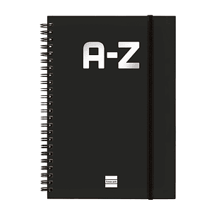 Finocam A-Z Indice Alfabetico - Formato A5 - 148x210mm - Tapas de Carton Forrado - Papel de 80g/m2 - Cierre con Goma Elastica - Espiral Doble Metalica