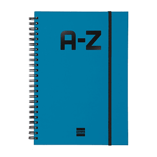 Finocam A-Z Indice Alfabetico - Formato A5 - 148x210mm - Tapas de Carton Forrado - Papel de 80g/m2 - Cierre con Goma Elastica - Espiral Doble Metalica