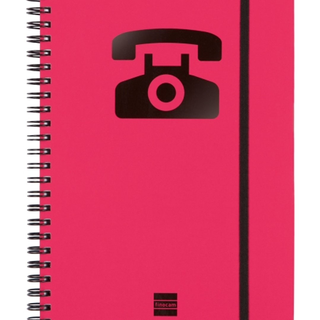 Finocam Phone Indice Telefonico - Formato A5 - 148x210mm - Tapas de Carton Forrado - Papel de 120g/m2 - Cierre con Goma Elastica - Espiral Doble Metal 1