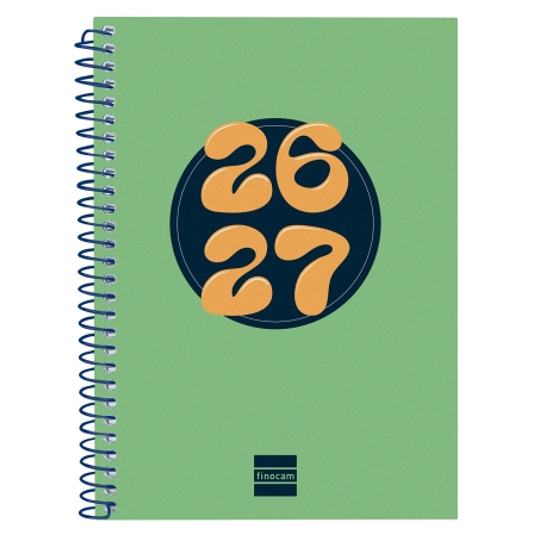 Finocam Cool Agenda Escolar 26/27 - Semana Vista Horizontal - Formato 8º - 120x164mm - Tapas de Carton Forrado - Papel de 80g/m2 - Espiral Metalica -  1