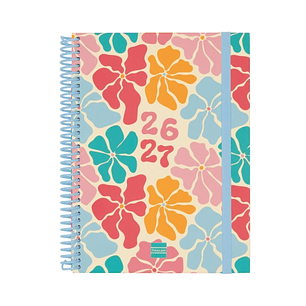 Finocam Diva Agenda Escolar 26/27 en Catalan - Semana Vista Horizontal - Formato 4º - 155x212mm - Tapas de Carton Forrado - Papel de 80g/m2 - Espiral 