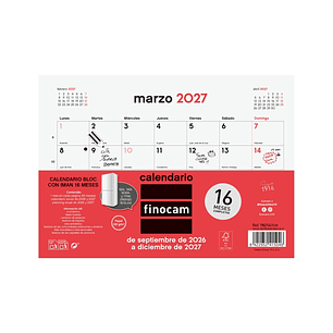 Finocam Neutro Bloc Calendario con Iman - 16 Meses - Mes Vista - Formato S - 210x150mm - Listado de Festivos - Papel de 120g/m2 - Listado de Festivos 