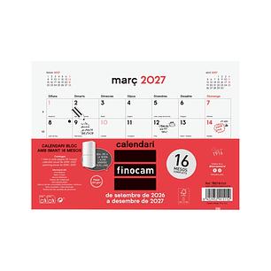 Finocam Neutro Bloc Calendario con Iman en Catalan - 16 Meses - Mes Vista - Formato S - 210x150mm - Listado de Festivos - Papel de 120g/m2 - Listado d