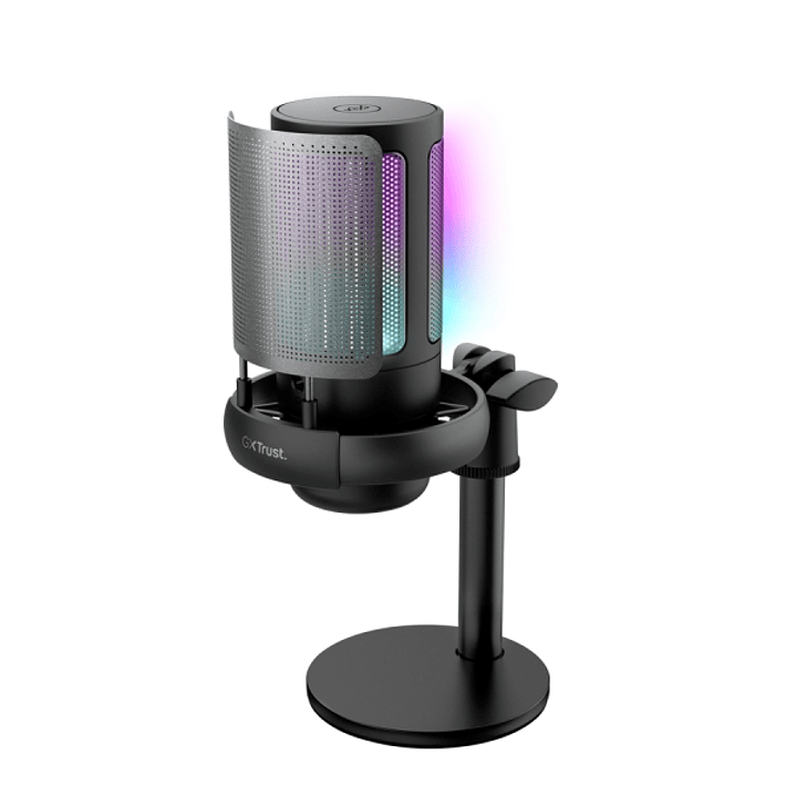 Trust GXT 238 Auron Microfono de Estudio - Cable USB-C 1.8m - Adapatador USB-A - Filtro Antipop de Rejilla - Iluminacion RGB - 85x120x215mm - Color Ne 1