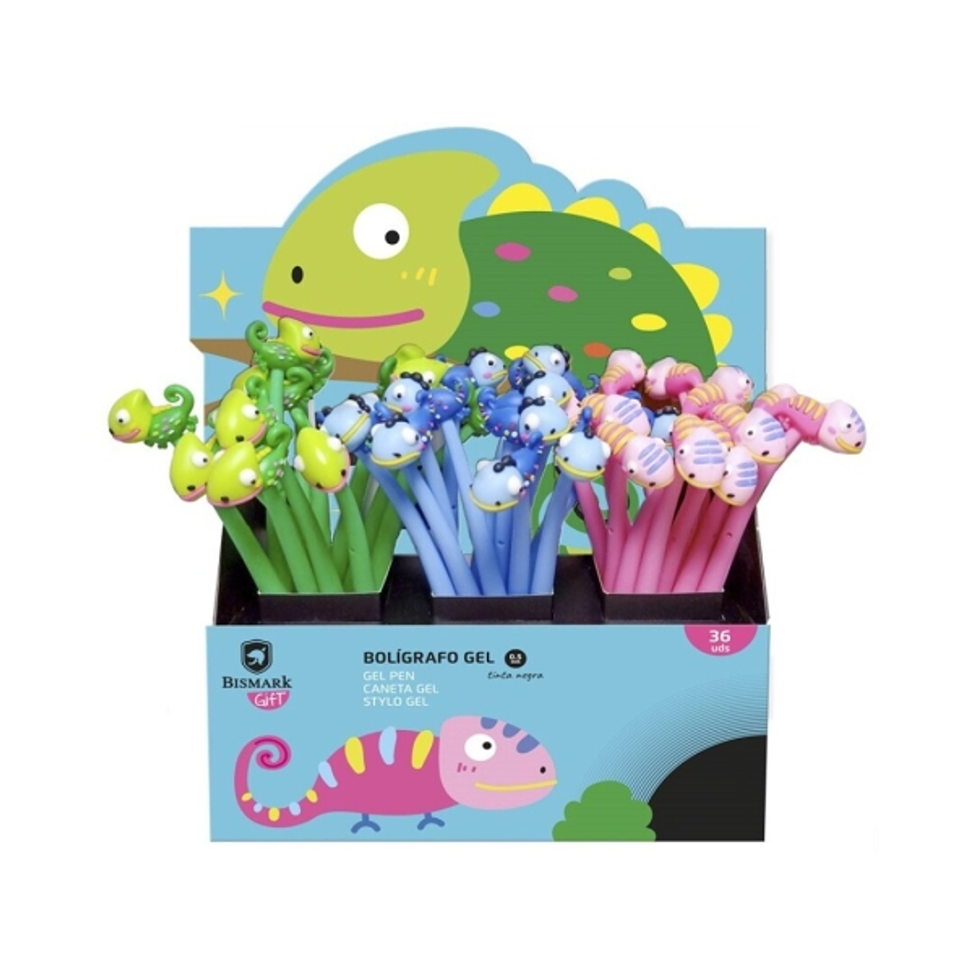 Bismark Animals Camaleon Boligrafo Tacto Soft con Divertidos Camaleones - Punta Fina - Tinta Gel Color Negro - 3 Diseños Diferentes 1