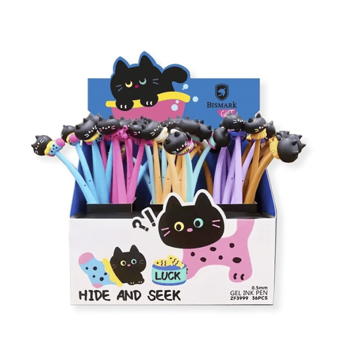 Bismark Animals Gato Boligrafo Tacto Soft con Divertidos Gatitos Negros - Punta Fina - Tinta Gel Color Negro - 6 Diseños Diferentes 1